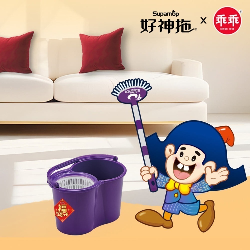 好神拖 乖乖聯名款-馬上舞吉 手壓旋轉拖把組(1拖+1桶+2布)-細節圖7