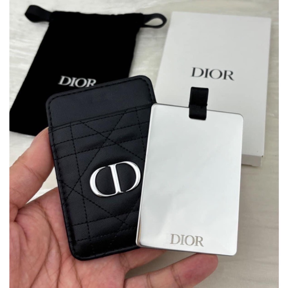 現貨 DIOR 菱格小羊皮卡包+隨身鏡-細節圖5