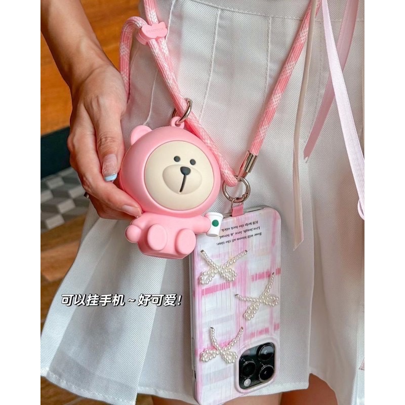 巴克限量熊熊耳機包+手機掛繩組合 粉色-細節圖2