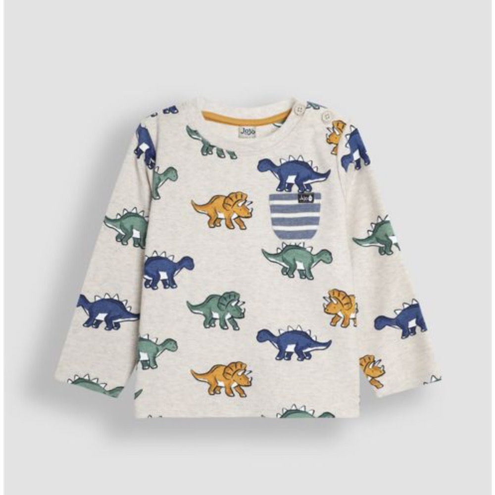 冬季現貨🇬🇧(84、110、116）英國🛫Jojomamanbebe純棉恐龍條紋上衣-細節圖2
