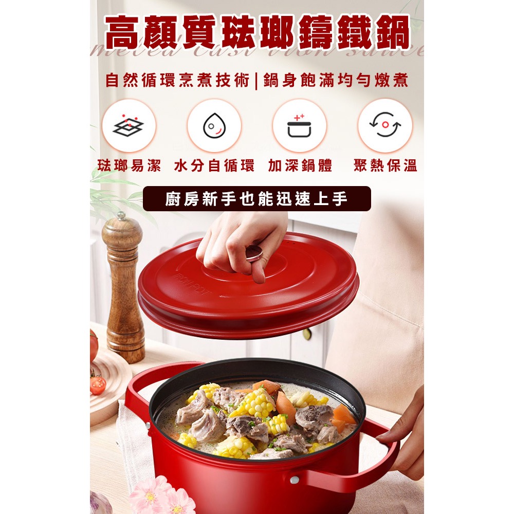 現貨 【Enamel】琺瑯鑄鐵雙耳湯鍋24公分含蓋-細節圖2