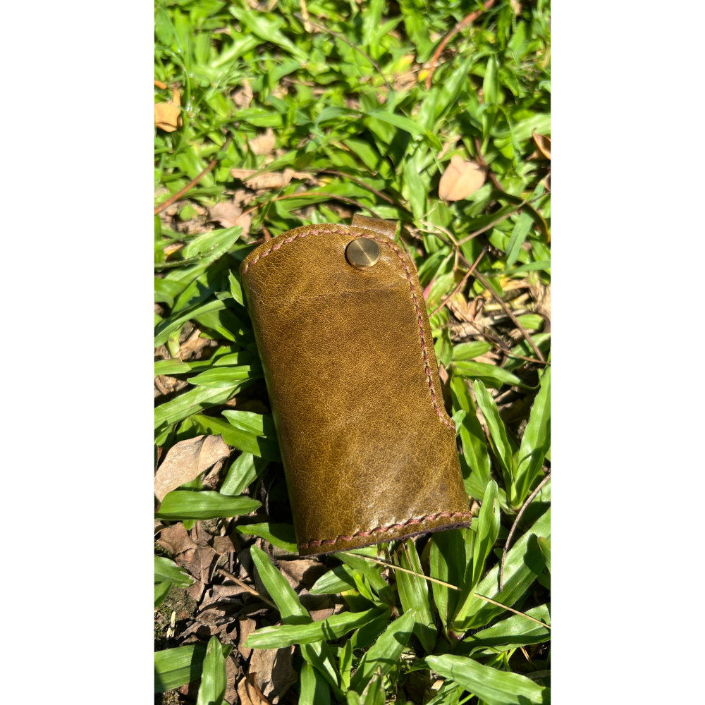 手工真皮鑰匙包｜雙色可選（深咖/灰藍）｜職人手縫設計｜質感收納鑰匙圈-細節圖2