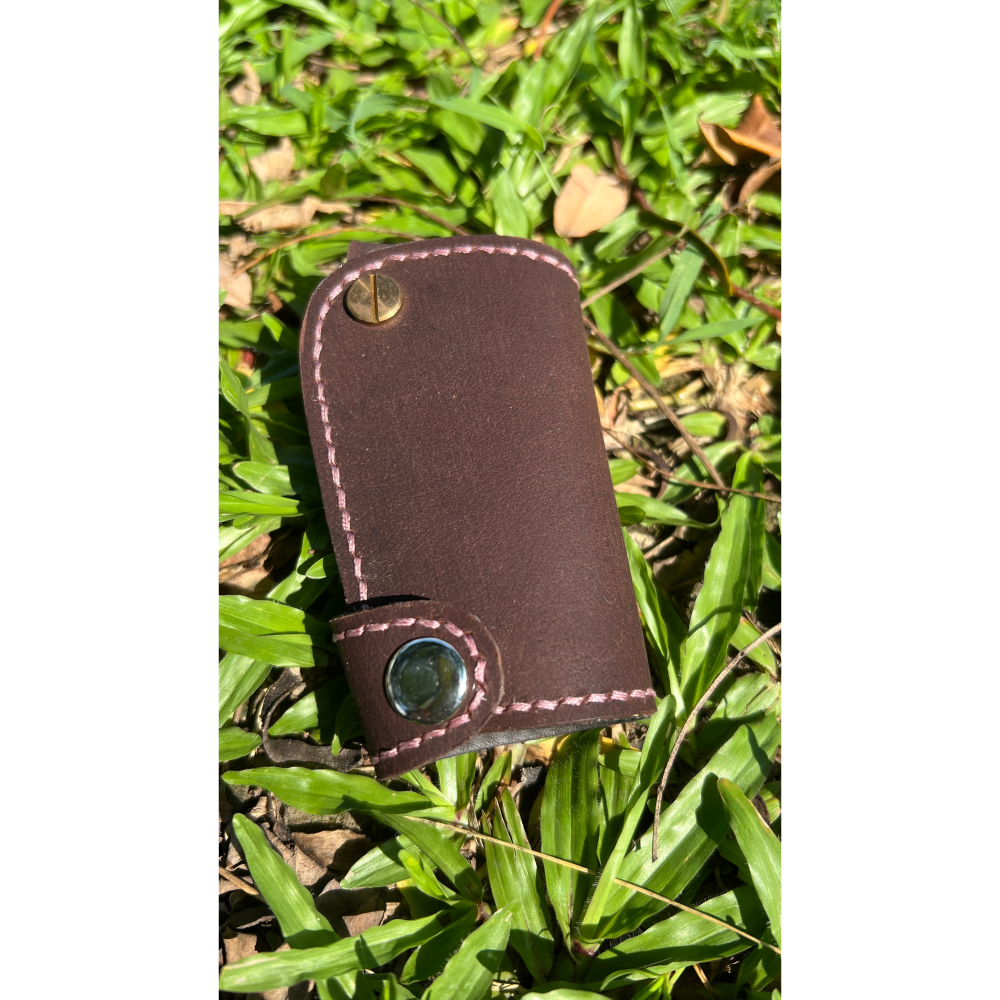 手工真皮鑰匙包｜雙色可選（深咖/灰藍）｜職人手縫設計｜質感收納鑰匙圈-細節圖3