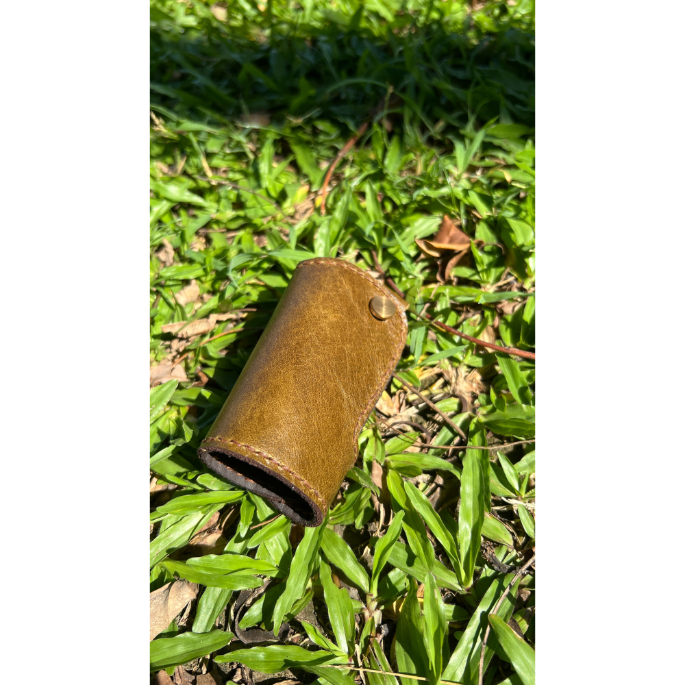 手工真皮鑰匙包｜雙色可選（深咖/灰藍）｜職人手縫設計｜質感收納鑰匙圈-細節圖4