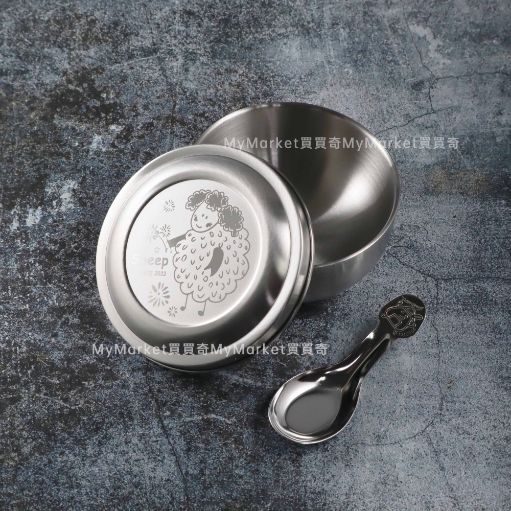 🌟台灣製🌟兒童碗 不鏽鋼碗 隔熱碗 兒童餐具 隔熱餐碗12cm 不鏽鋼蓋/湯匙 316 餐碗 幼兒園 長頸鹿 綿羊 刺蝟-細節圖3