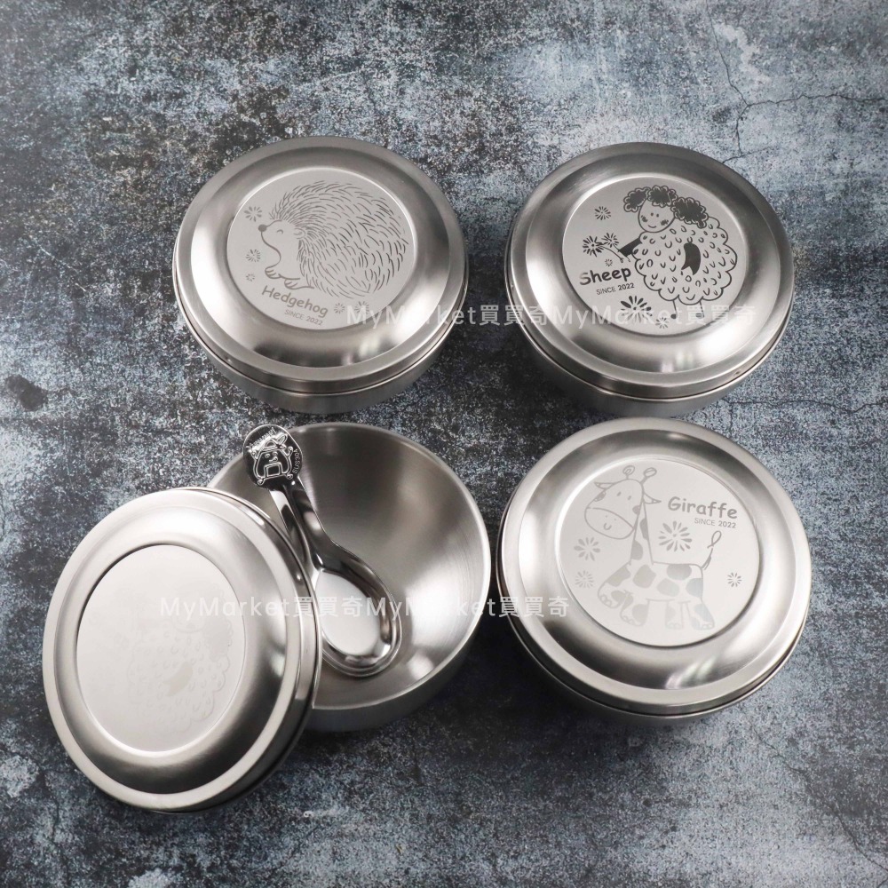 🌟台灣製🌟兒童碗 不鏽鋼碗 隔熱碗 兒童餐具 隔熱餐碗12cm 不鏽鋼蓋/湯匙 316 餐碗 幼兒園 長頸鹿 綿羊 刺蝟-細節圖5