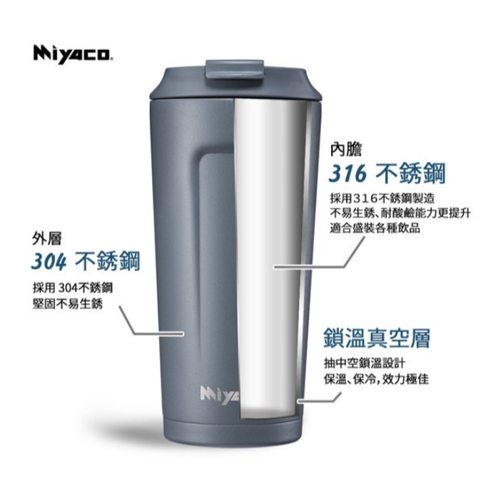 🌟台灣製🌟咖啡杯 保溫杯 隨行杯 保冰杯 米雅可 MIYACO 品味 316不鏽鋼 一體成型 680ml 直飲杯 飲料杯-細節圖5