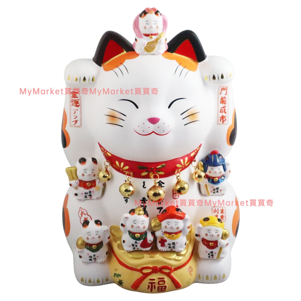 日本進口 金運七福神招財貓(高26cm) 大號 開店送禮 開業禮品 風水開運 招財擺飾 開運招財貓 祈福招財貓 陶瓷擺件-規格圖9