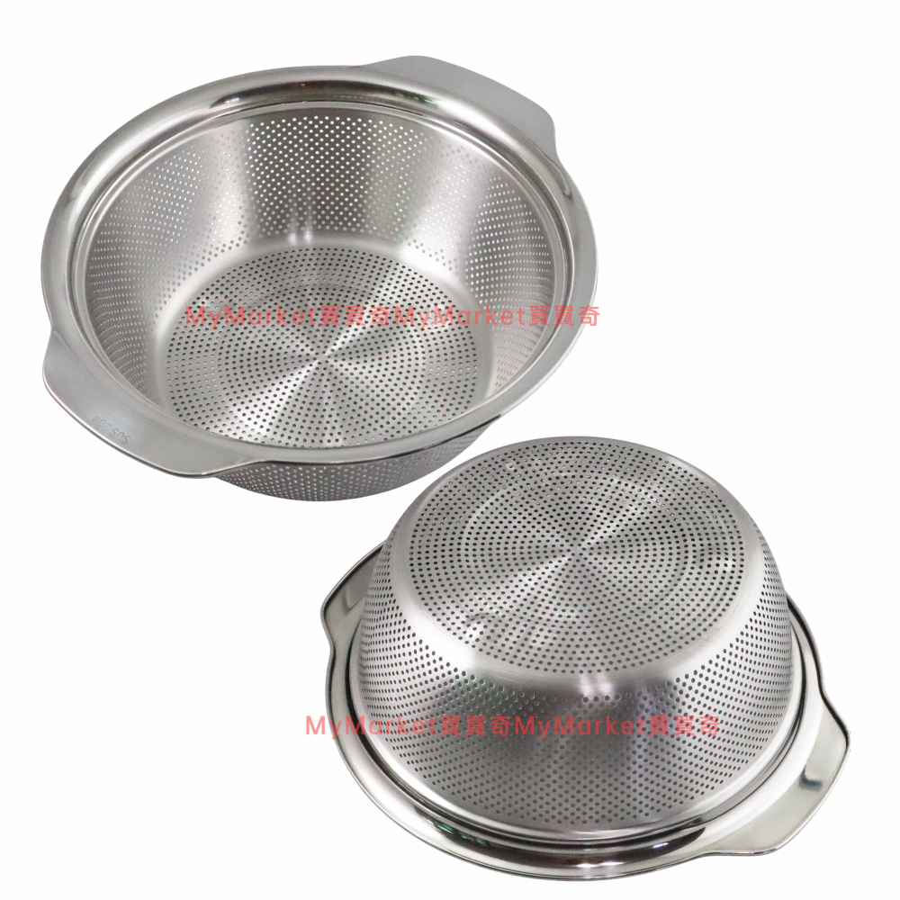 🌟304不銹鋼🌟瀝水籃 洗菜籃 不鏽鋼盆 不鏽鋼料理盆29cm 二件組 洗菜盆 洗米盆 漏盆 瀝水盆 調理盆 沙拉盆-細節圖2