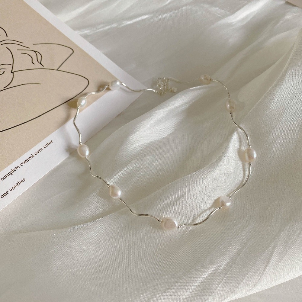 波浪銀管淡水珍珠項鍊-細節圖2