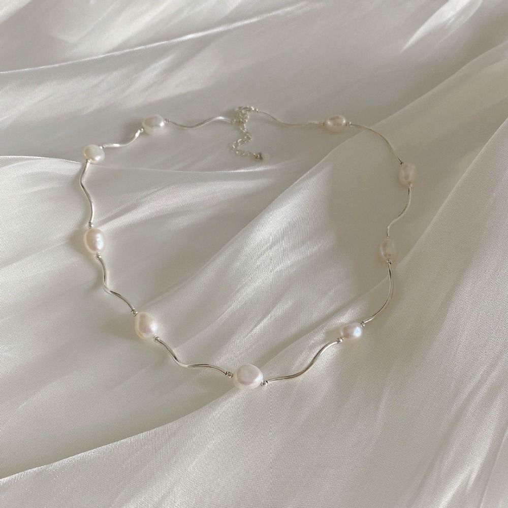波浪銀管淡水珍珠項鍊-細節圖4
