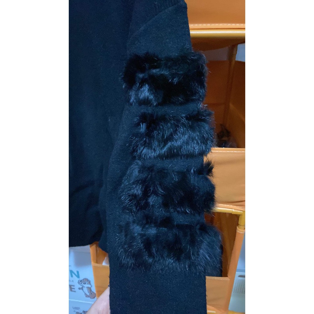 黑色高領手袖毛毛短洋-細節圖2