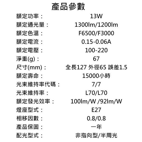 尚丞照明 亮博士13w LED 燈泡 球泡燈 CNS RoHS認證 白光 黃光 自然光 保固一年 6入-細節圖2