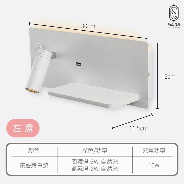 尚丞照明 LED 床頭燈 閱讀燈 氣氛燈 房間 背包客 民宿 自然光 全電壓 USB充電孔 可充電 置物 可調角 壁燈-細節圖5