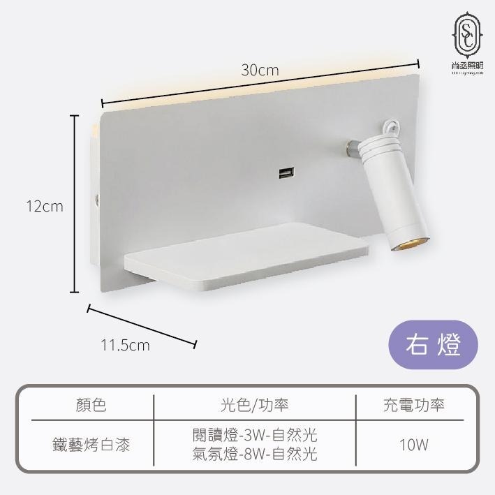 尚丞照明 LED 床頭燈 閱讀燈 氣氛燈 房間 背包客 民宿 自然光 全電壓 USB充電孔 可充電 置物 可調角 壁燈-細節圖6