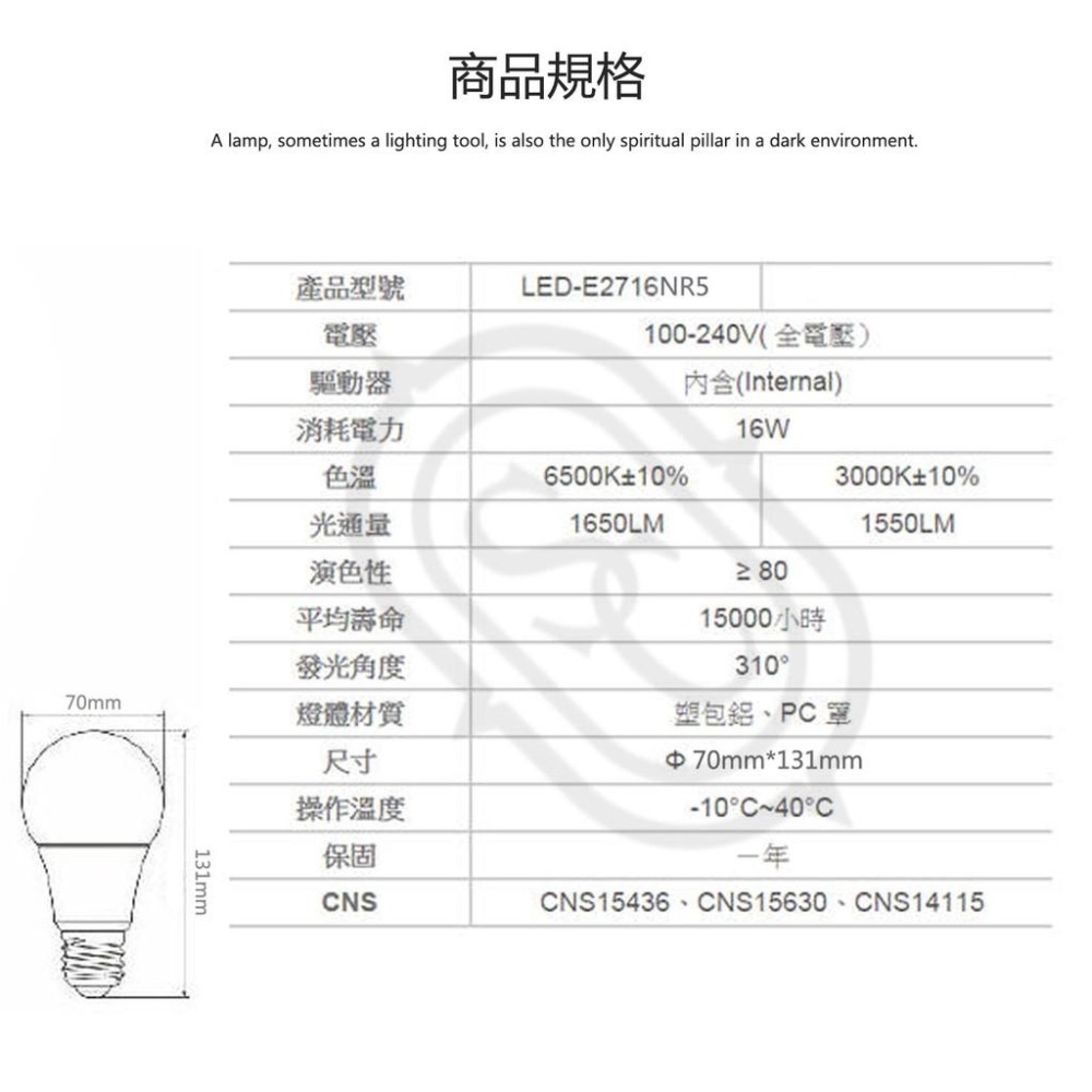 尚丞照明 舞光LED燈泡 E27 16瓦 12瓦 白光 黃光 自然光 LED球泡 LED燈 省電燈泡 全電壓-細節圖4