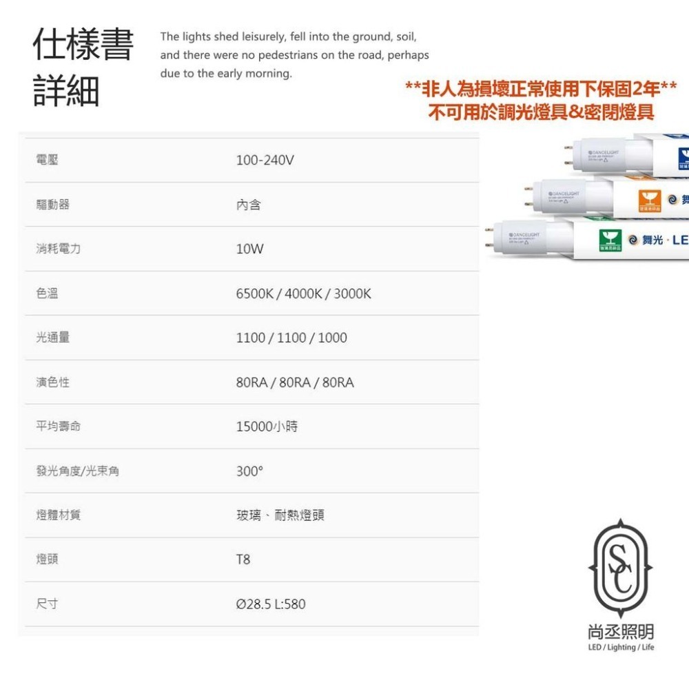 尚丞照明 LED 山型燈座組 雙管 T8 2尺 含燈管 舞光 玻璃燈管 省電燈座 燈管保固一年 另有單管-細節圖4