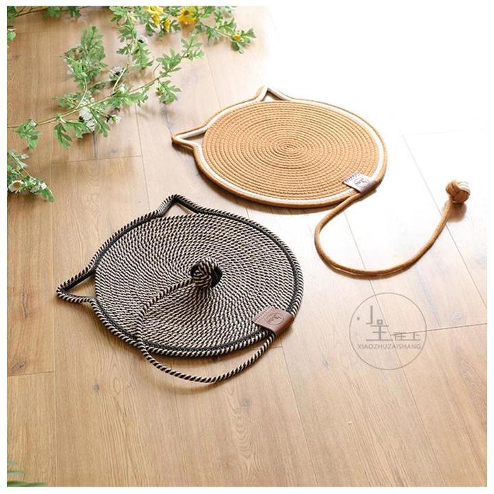 『伊果~現貨秒出』編織貓抓墊 手工編織寵物墊 棉繩墊 四季通用 寵物墊 逗貓 貓耳朵 貓抓板 貓抓墊 自嗨球 寵物用品-細節圖3