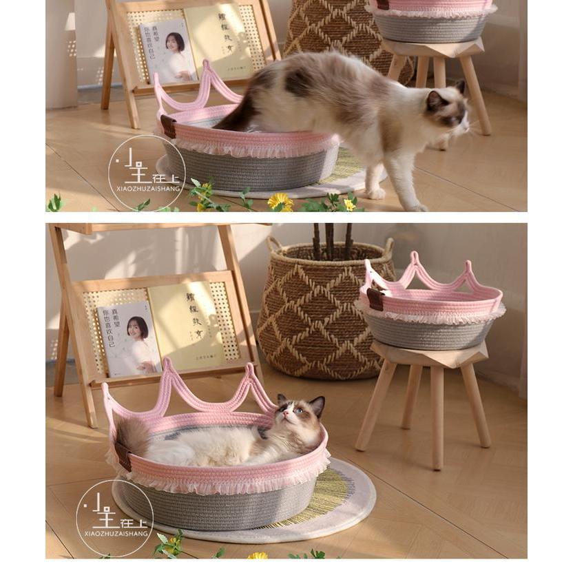 『伊果~現貨秒出』挑戰蝦皮最低價 編織貓窩 手工編織貓窩 棉繩貓窩 四季通用 寵物窩 逗貓 貓耳朵 貓窩 自嗨球-細節圖4