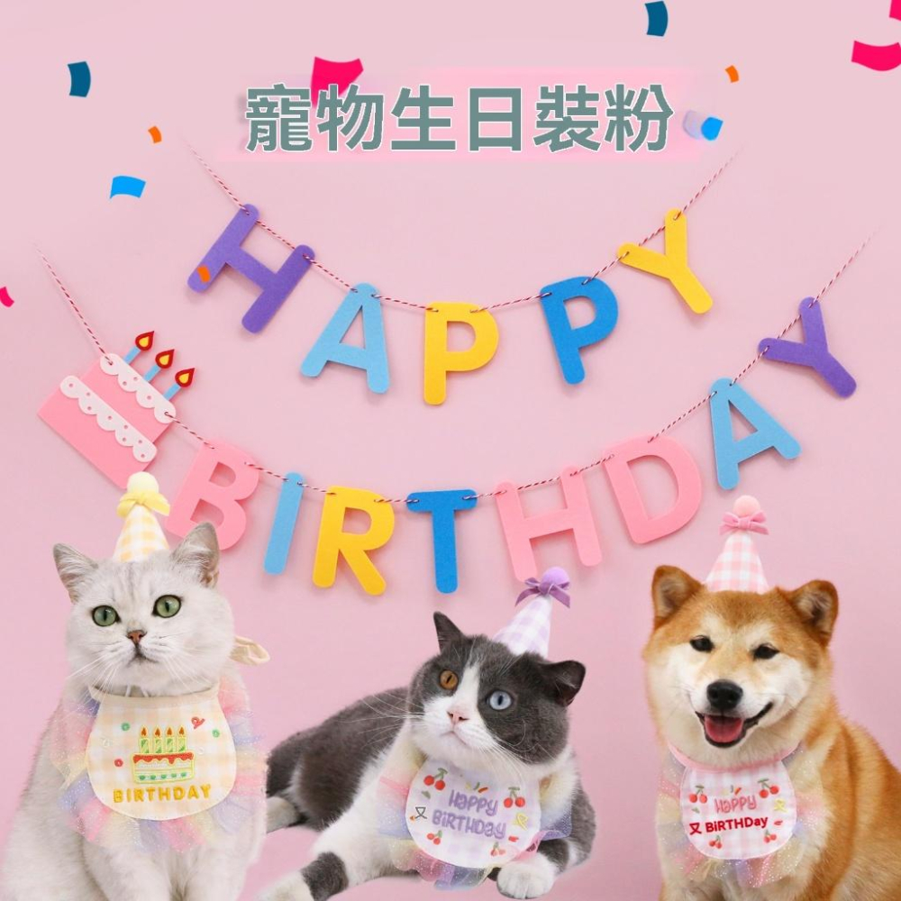 『伊果~現貨秒出』生日帽 寵物頭套 寵物帽 寵物飾品 狗帽子 貓帽子 寵物頭飾 寵物變裝 寵物衣服 刺繡格子-細節圖2