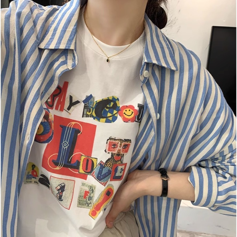 M SELECT 韓版 本期必入 度假必備 夏日薄料質感直條紋襯衫 寬鬆襯衫 薄襯衫 (藍/黃)-細節圖5
