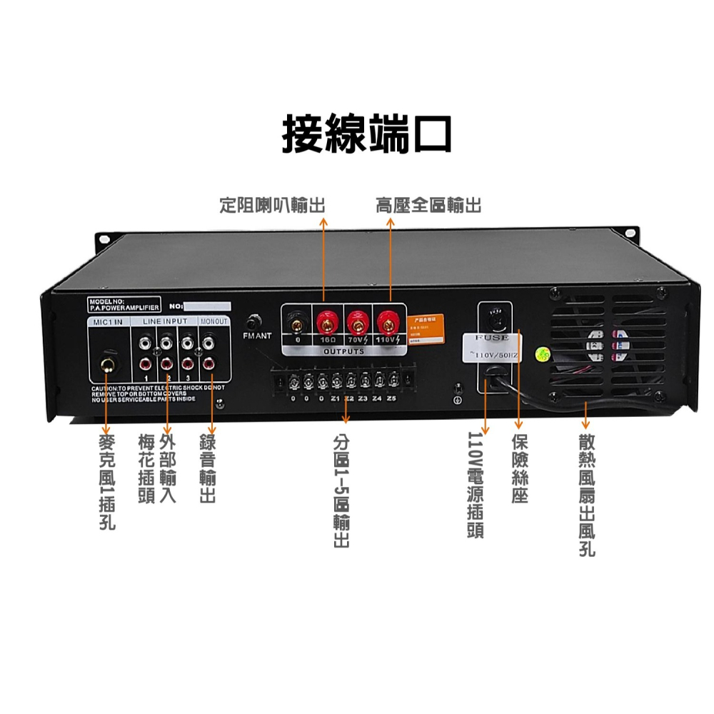 500瓦 高壓廣播擴大機 內建5分區音量獨立控制-細節圖3