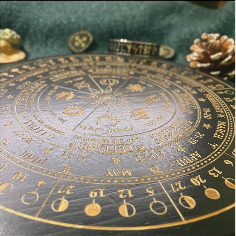 木製月相星盤靈擺盤 威卡慶典 月亮週期 元素力量 Wicca 魔法 女巫 儀式 水晶 擺件 裝飾 神祕學 禮物-細節圖6