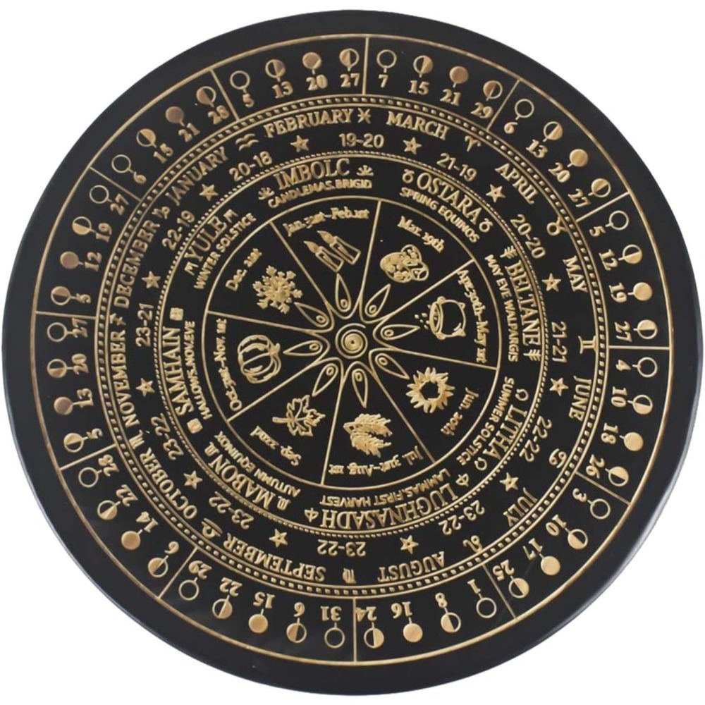 木製月相星盤靈擺盤 威卡慶典 月亮週期 元素力量 Wicca 魔法 女巫 儀式 水晶 擺件 裝飾 神祕學 禮物-細節圖8