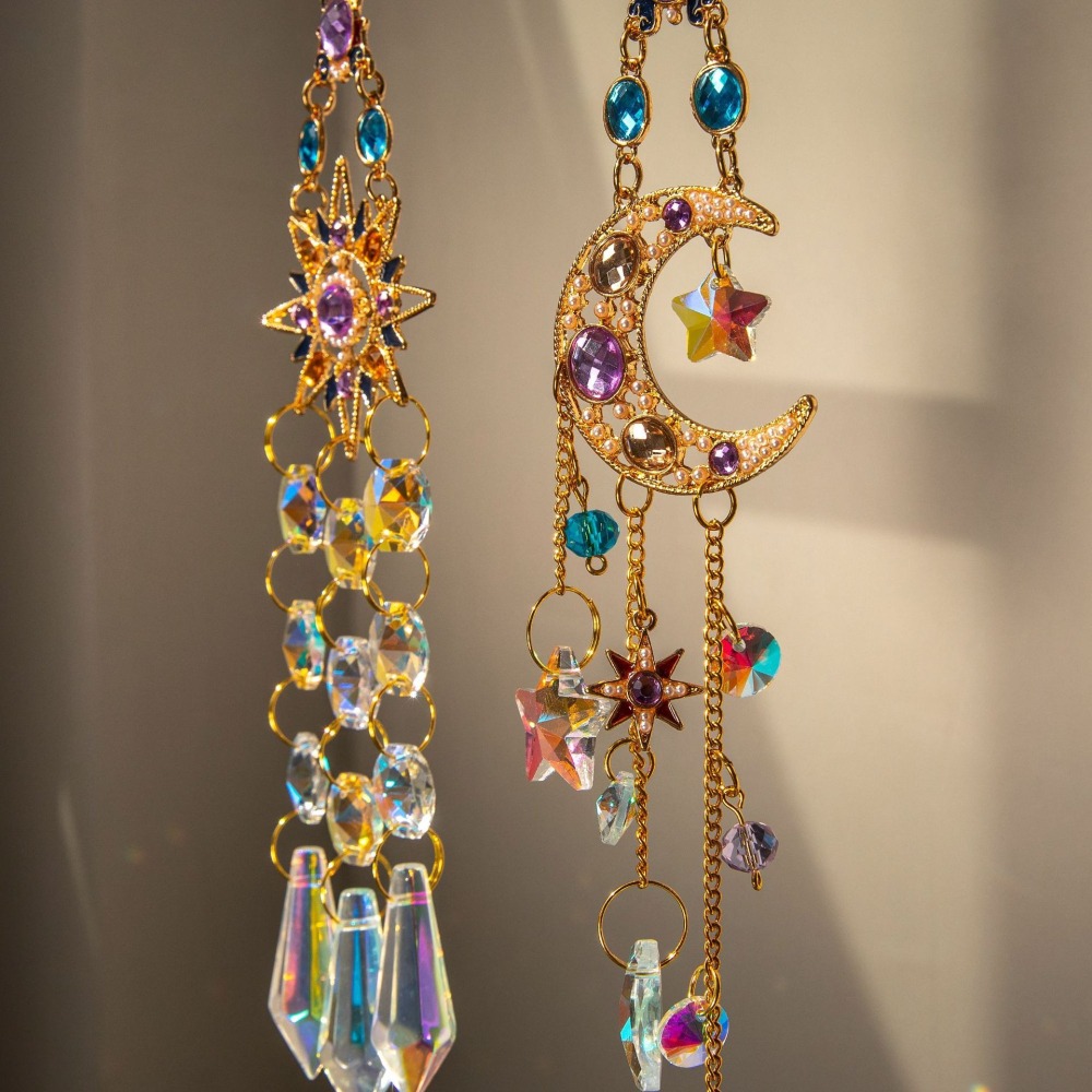 Suncatcher 日月彩鑽水晶稜鏡太陽捕手 風鈴 宇宙 神聖符號 極繁 陽光 捕夢網 窗戶 吊墜 房間裝飾 居家裝飾-細節圖8