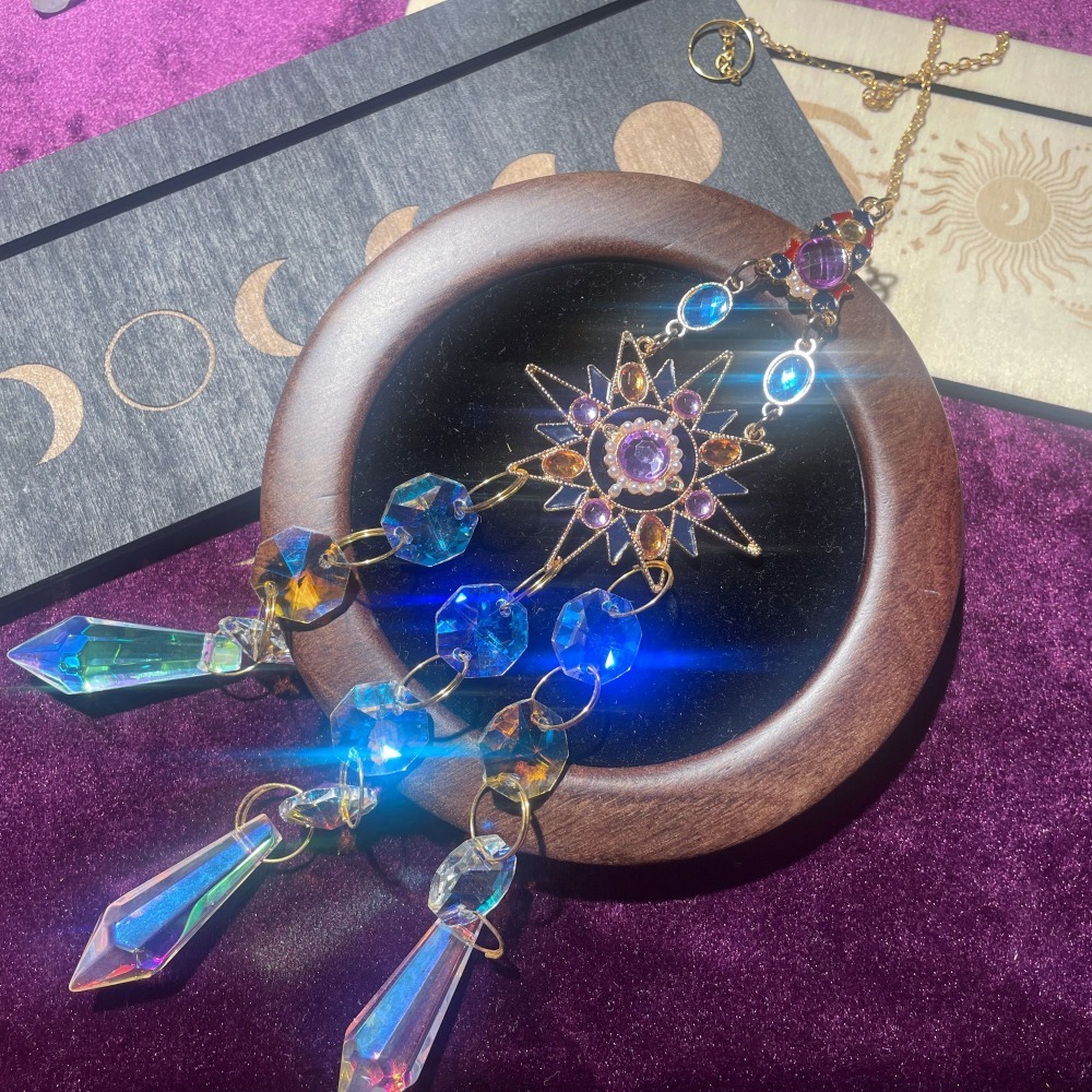 Suncatcher 日月彩鑽水晶稜鏡太陽捕手 風鈴 宇宙 神聖符號 極繁 陽光 捕夢網 窗戶 吊墜 房間裝飾 居家裝飾-規格圖10