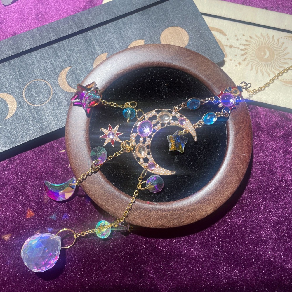 Suncatcher 日月彩鑽水晶稜鏡太陽捕手 風鈴 宇宙 神聖符號 極繁 陽光 捕夢網 窗戶 吊墜 房間裝飾 居家裝飾-規格圖10