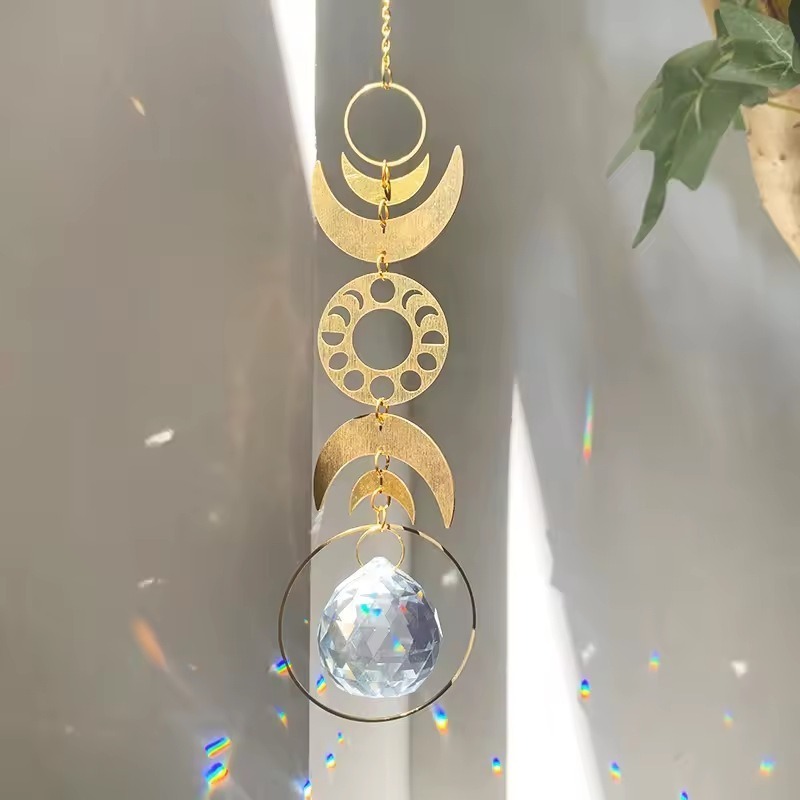 Suncatcher 月相水晶太陽捕手 風鈴 全視之眼 神聖符號 空氣鳳梨 陽光 捕夢網 窗戶 吊墜 房間裝飾 居家裝飾-細節圖3