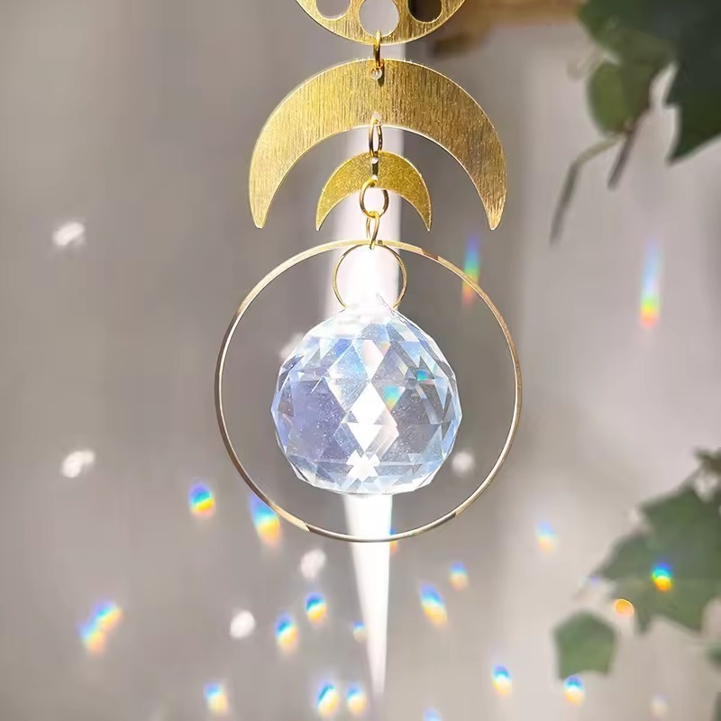 Suncatcher 月相水晶太陽捕手 風鈴 全視之眼 神聖符號 空氣鳳梨 陽光 捕夢網 窗戶 吊墜 房間裝飾 居家裝飾-細節圖4