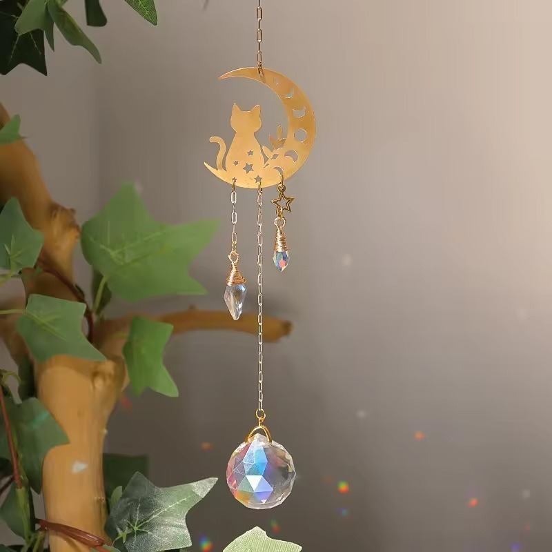 Suncatcher 月相貓咪太陽捕手 風鈴 月亮 空氣鳳梨 陽光 捕夢網 窗戶 吊墜 房間裝飾 居家裝飾-細節圖2
