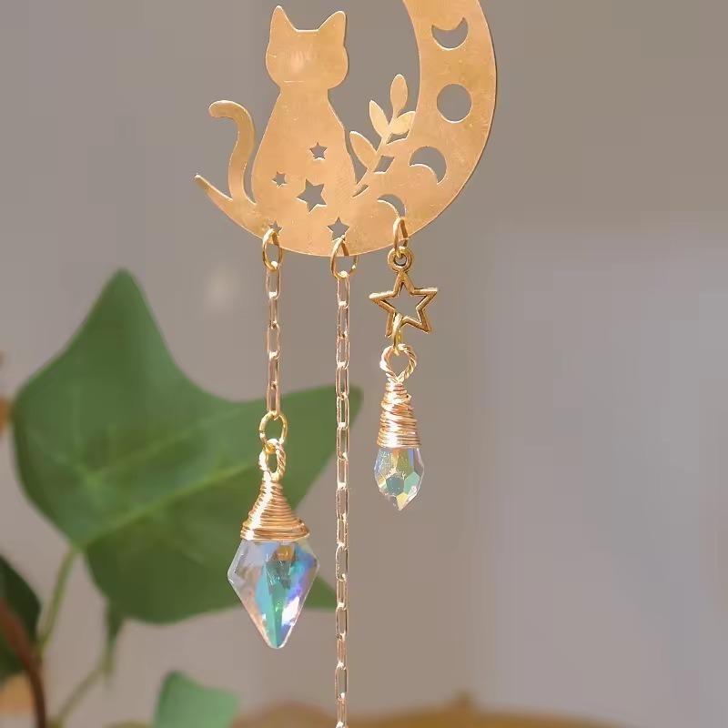 Suncatcher 月相貓咪太陽捕手 風鈴 月亮 空氣鳳梨 陽光 捕夢網 窗戶 吊墜 房間裝飾 居家裝飾-細節圖3