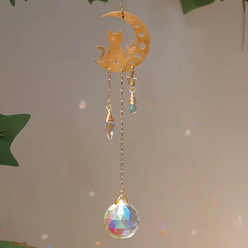 Suncatcher 月相貓咪太陽捕手 風鈴 月亮 空氣鳳梨 陽光 捕夢網 窗戶 吊墜 房間裝飾 居家裝飾-細節圖5