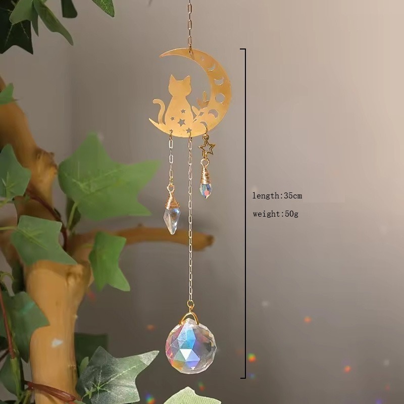 Suncatcher 月相貓咪太陽捕手 風鈴 月亮 空氣鳳梨 陽光 捕夢網 窗戶 吊墜 房間裝飾 居家裝飾-細節圖6