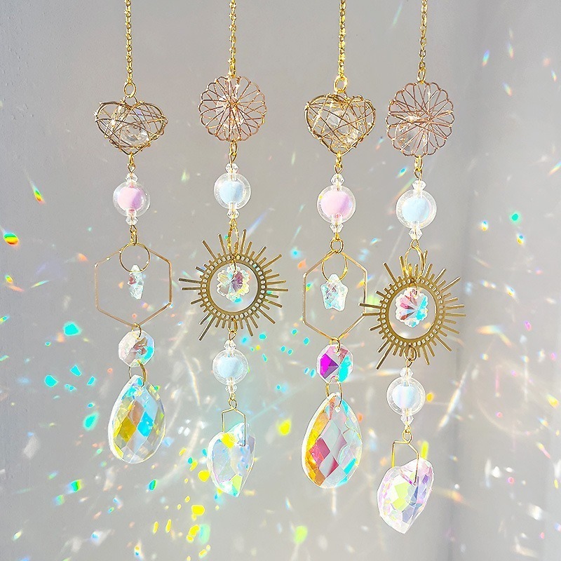 Suncatcher 心花鏤空太陽捕手 風鈴 水晶稜鏡 宇宙 空氣鳳梨 陽光 捕夢網 窗戶 吊墜 房間裝飾 居家裝飾-細節圖2