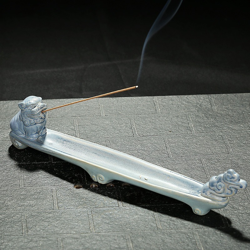 貔貅叼香香插 線香 線香座 陶瓷線香座 線香盤 臥香座 薰香座 香皿 插香座 香台 狻猊 招財 香氛-細節圖2