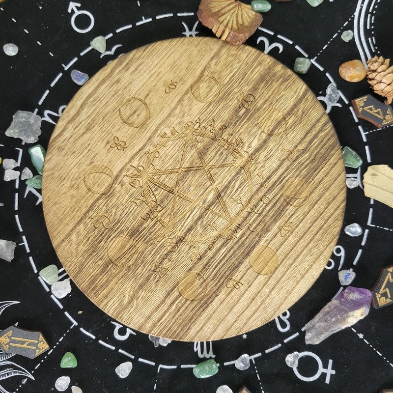 木製月相魔法五芒星能量盤 水晶陣 燭台 置物盤 靈擺盤 月亮週期 Wicca 魔法 女巫 儀式 水晶 擺件 裝飾 禮物-細節圖2