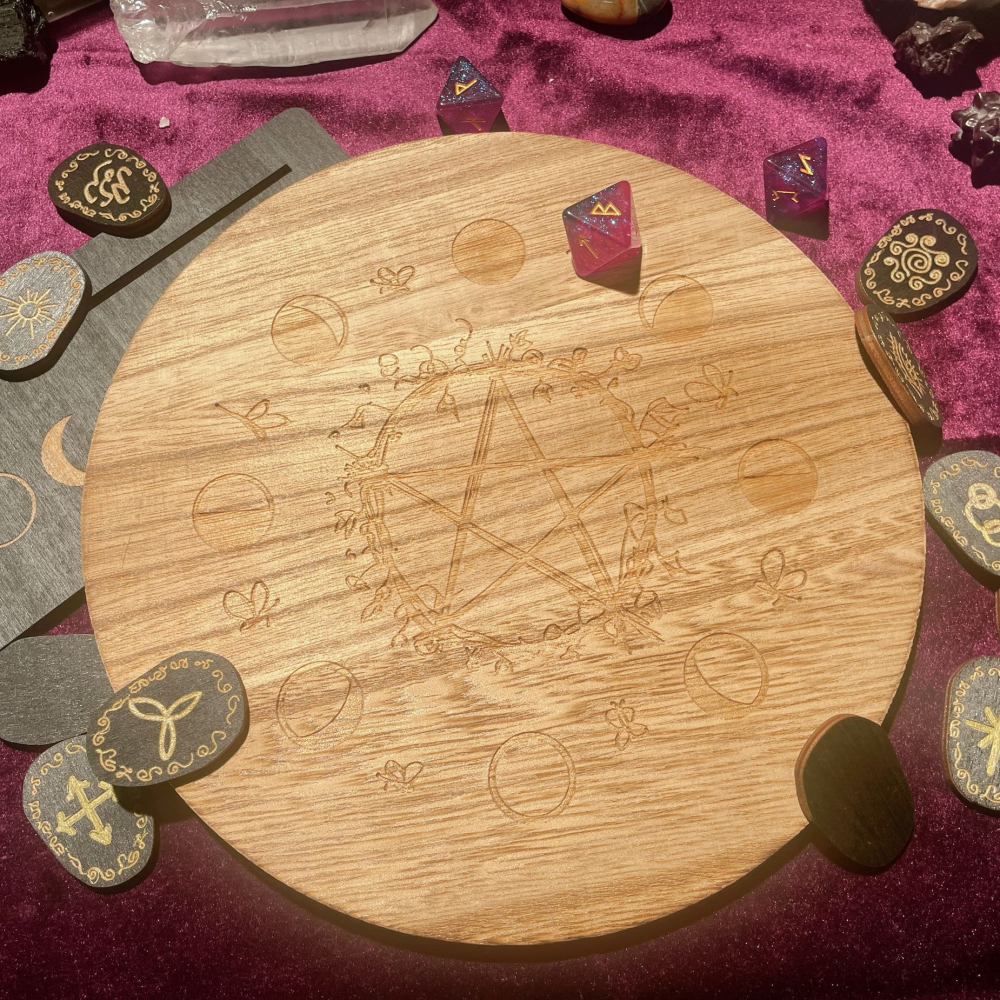 木製月相魔法五芒星能量盤 水晶陣 燭台 置物盤 靈擺盤 月亮週期 Wicca 魔法 女巫 儀式 水晶 擺件 裝飾 禮物-細節圖5
