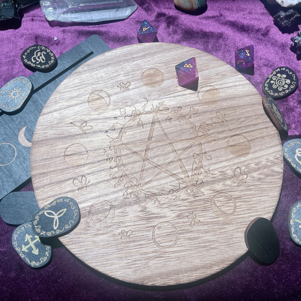 木製月相魔法五芒星能量盤 水晶陣 燭台 置物盤 靈擺盤 月亮週期 Wicca 魔法 女巫 儀式 水晶 擺件 裝飾 禮物-細節圖6