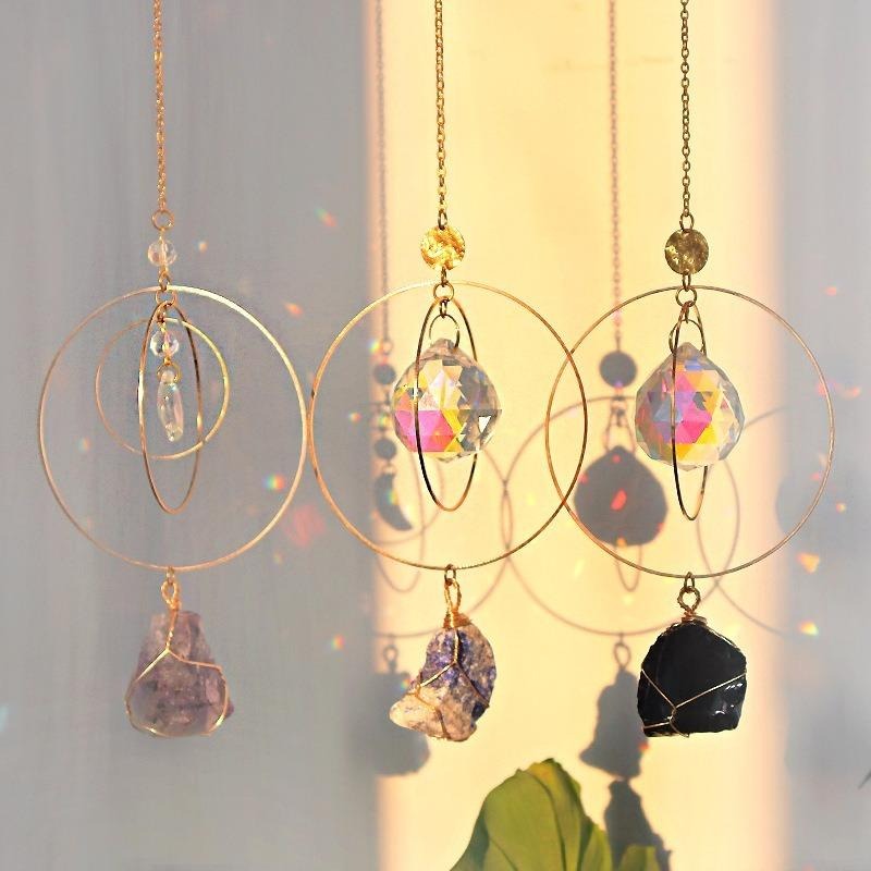 Suncatcher 原礦水晶多層金圈太陽捕手｜窗邊吊飾 掛飾 防小人招好運 禮物 民族風擺件-細節圖2