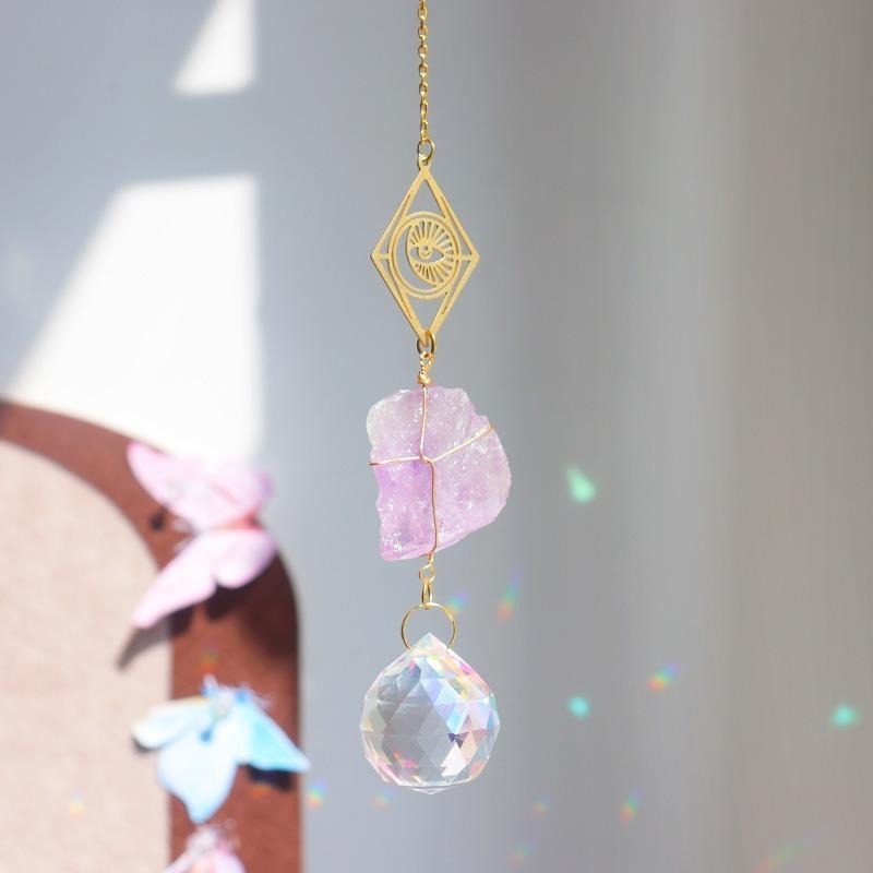 Suncatcher 黃銅符號原石太陽捕手 風鈴 全視之眼 神聖符號 空氣鳳梨 陽光 捕夢網 窗戶 吊墜 房間 居家裝飾-細節圖3