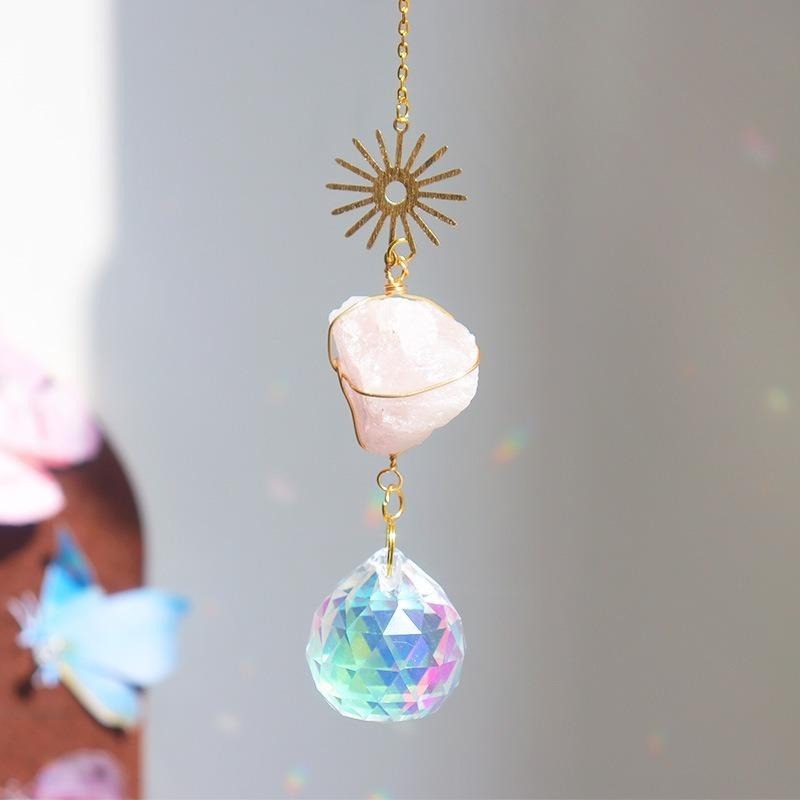 Suncatcher 黃銅符號原石太陽捕手 風鈴 全視之眼 神聖符號 空氣鳳梨 陽光 捕夢網 窗戶 吊墜 房間 居家裝飾-細節圖5