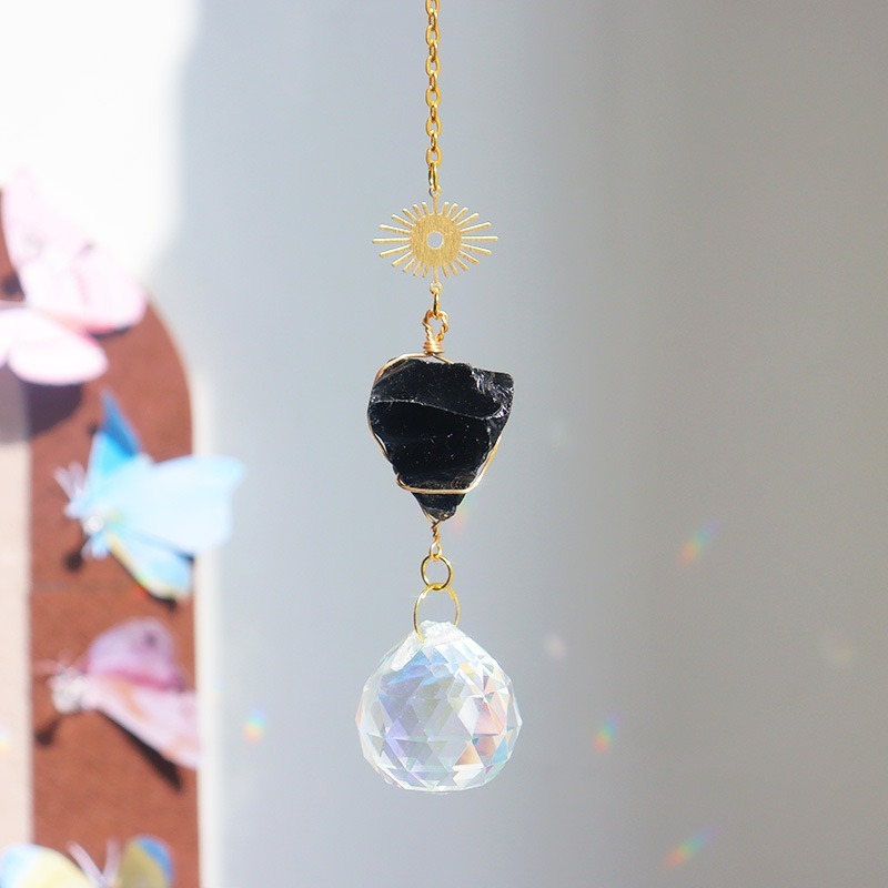 Suncatcher 黃銅符號原石太陽捕手 風鈴 全視之眼 神聖符號 空氣鳳梨 陽光 捕夢網 窗戶 吊墜 房間 居家裝飾-規格圖9