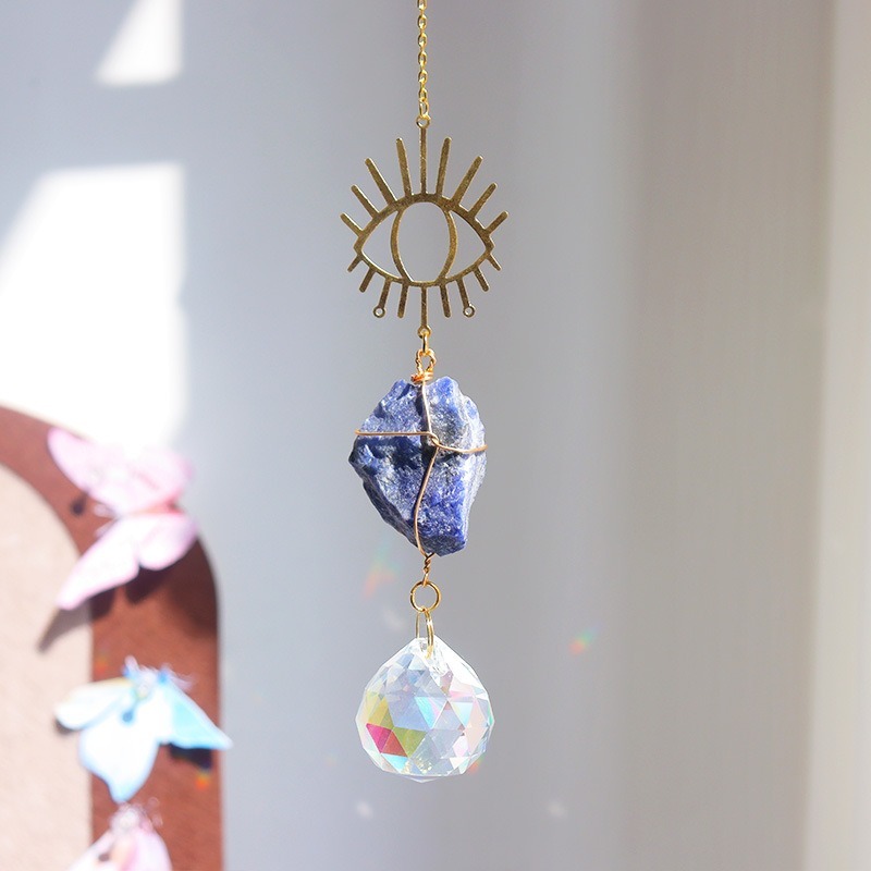 Suncatcher 黃銅符號原石太陽捕手 風鈴 全視之眼 神聖符號 空氣鳳梨 陽光 捕夢網 窗戶 吊墜 房間 居家裝飾-規格圖9