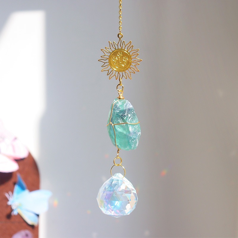 Suncatcher 黃銅符號原石太陽捕手 風鈴 全視之眼 神聖符號 空氣鳳梨 陽光 捕夢網 窗戶 吊墜 房間 居家裝飾-規格圖9