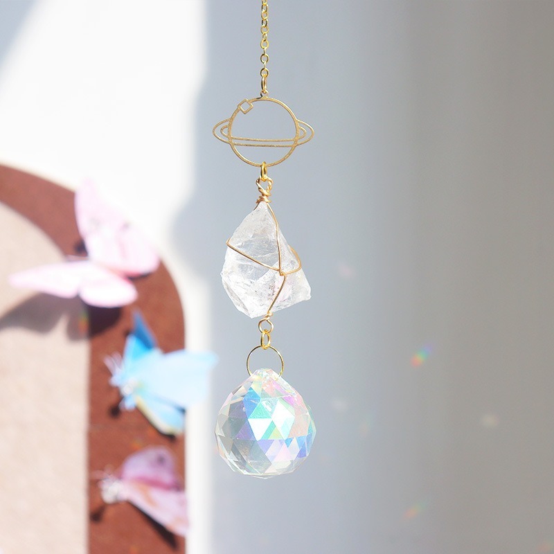 Suncatcher 黃銅符號原石太陽捕手 風鈴 全視之眼 神聖符號 空氣鳳梨 陽光 捕夢網 窗戶 吊墜 房間 居家裝飾-規格圖9