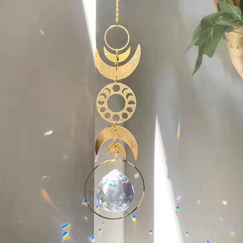 Suncatcher 月相水晶太陽捕手 風鈴 全視之眼 神聖符號 空氣鳳梨 陽光 捕夢網 窗戶 吊墜 房間裝飾 居家裝飾-細節圖3